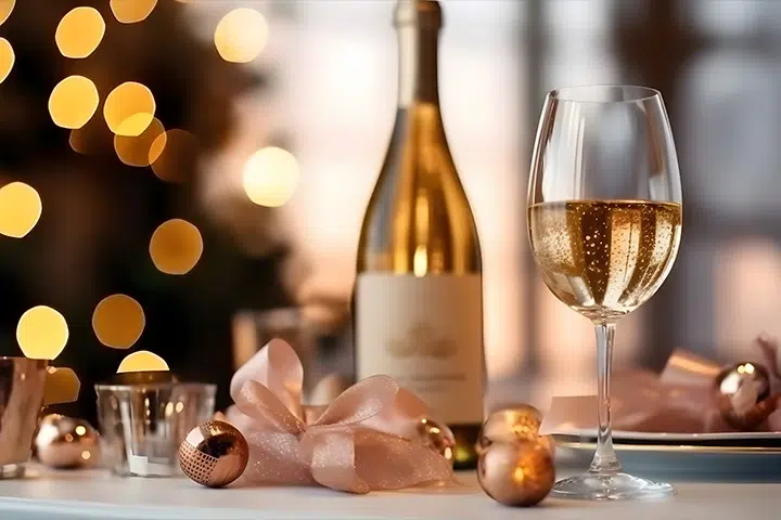 Glas Wein Mit Weihnachtsbaum