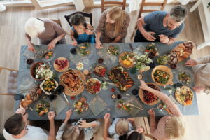 High Angle View Big Family Sitting Table Having Dinner Together Home