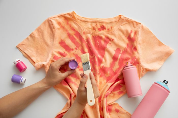 Top View Hands Painting T Shirt Still Life