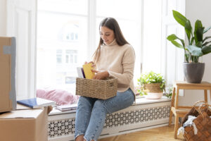 Medium Shot Woman Arranging Books