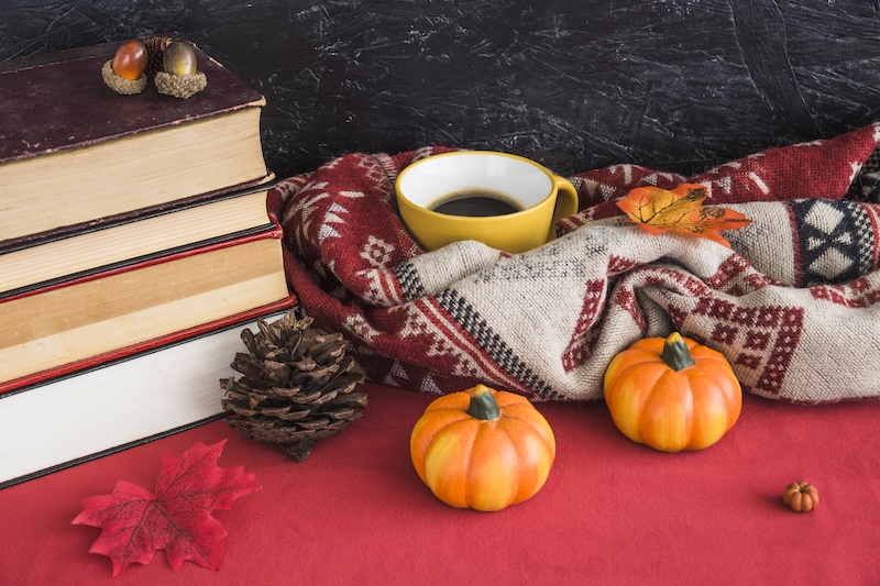 Books Autumn Symbols Near Blanket Mug