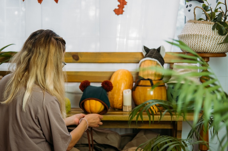 Young Woman Decorate House Halloween Interior House Decorated Halloween With Diy