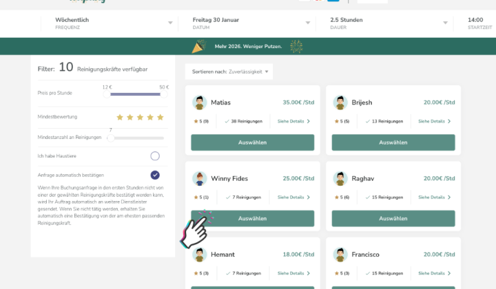 creenshot der Hotelwebsite, zeigt Buchungsoptionen und Informationen zu Zimmern und Annehmlichkeiten.