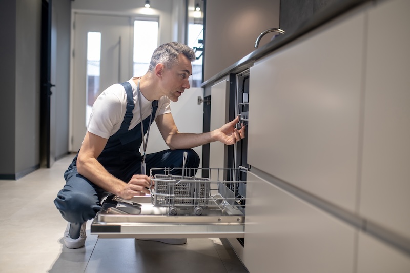 Kitchen Facilities Profile Man Touching Details Kitchen Lit By Daylight